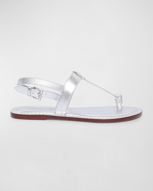 Bernardo White Metallic T-strap Slingback Sandals