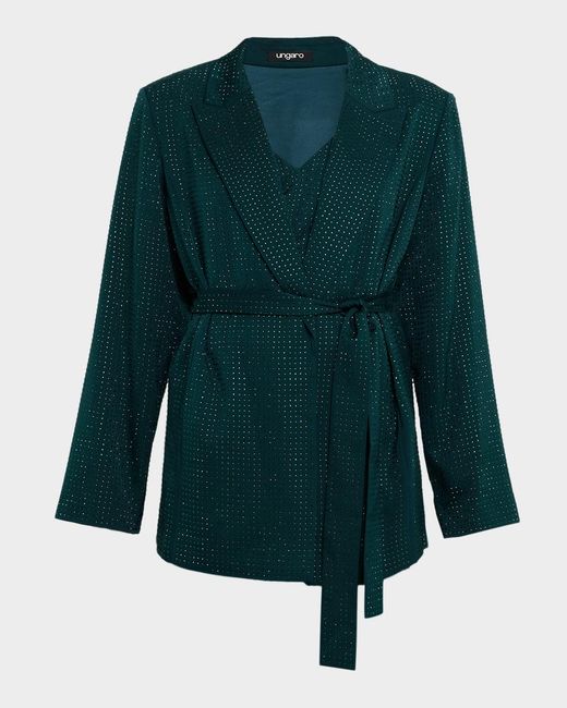 Emanuel Ungaro Blue Rhinestone Wrap-Front Jacket