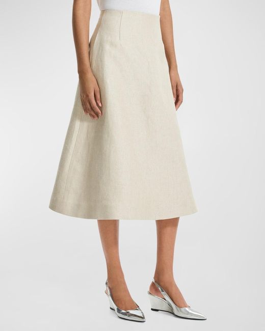 Theory Natural Linen Tweed Full Midi Circle Skirt
