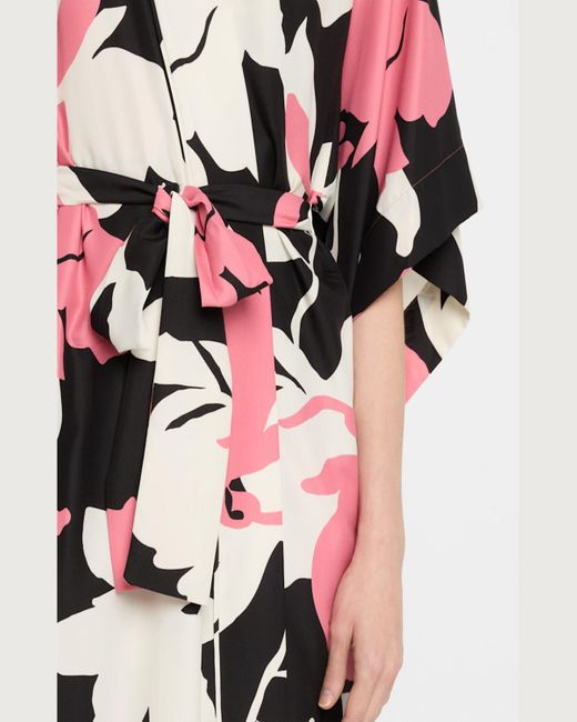 Natori White Niwashi Floral-Print Charmeuse Robe