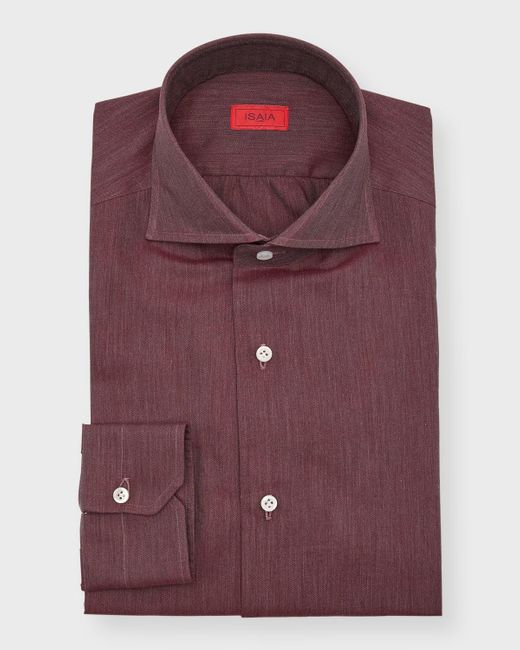 Isaia Purple Solid Chambray Sport Shirt for men