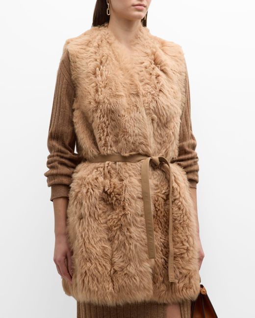 Gushlow & Cole Brown Belted Long Shearling Gilet