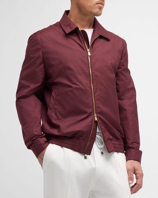 Brunello Cucinelli Red Cotton-Polyester Bomber Jacket for men