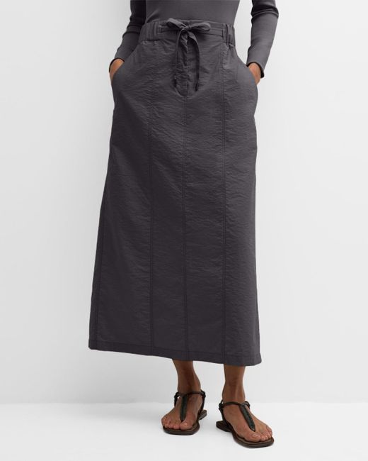 Brunello Cucinelli Blue Paneled Cotton Techno Poplin Pull-On Midi Skirt