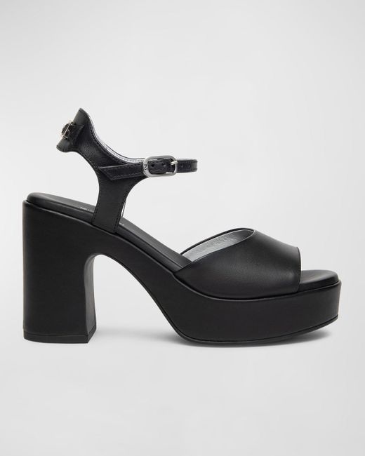 Nero Giardini Black Leather Chunky Ankle-Strap Platform Sandals