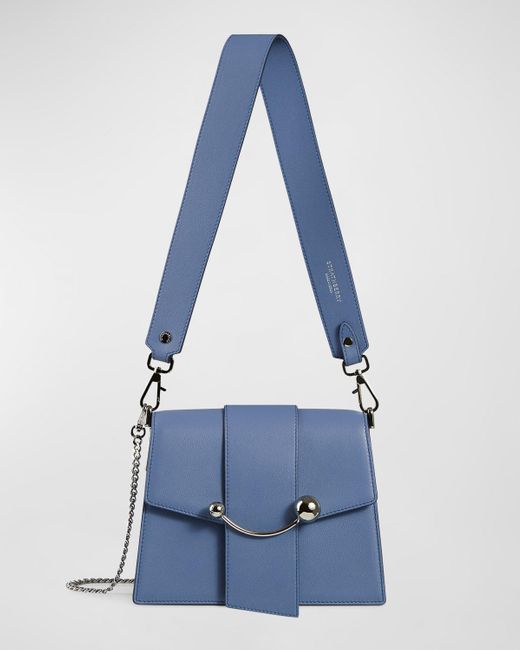 Strathberry Blue Crescent Box Flap Leather Shoulder Bag