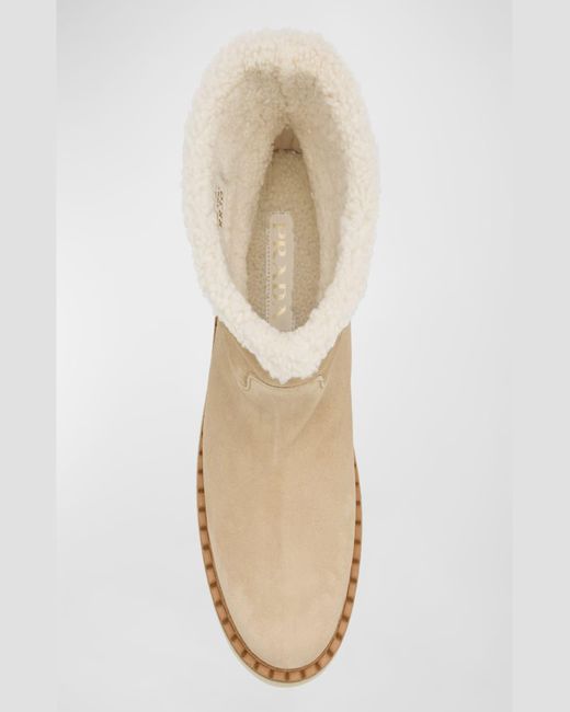 Prada Natural Suede Shearling Cozy Platform Booties