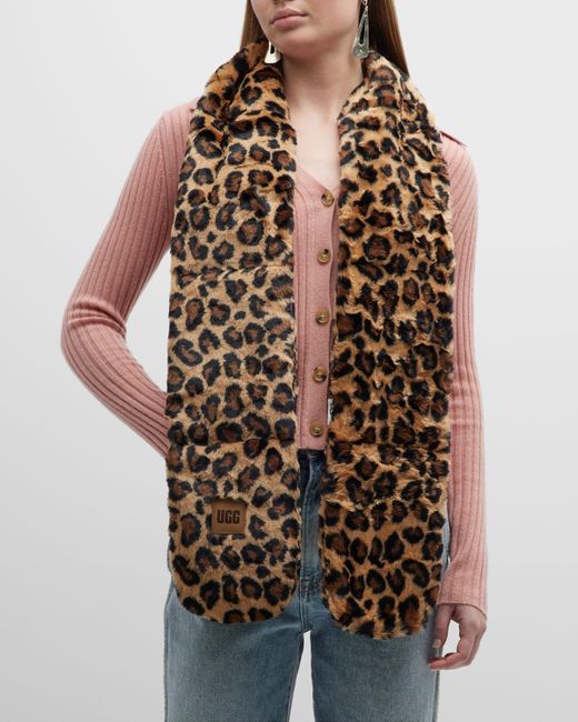 Ugg Brown Leopard-print Faux Fur Scarf