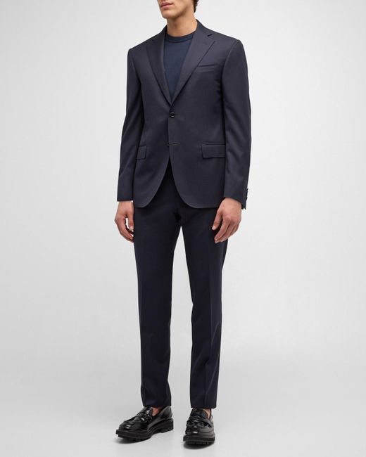 Corneliani Blue Solid Wool Leader Suit for men