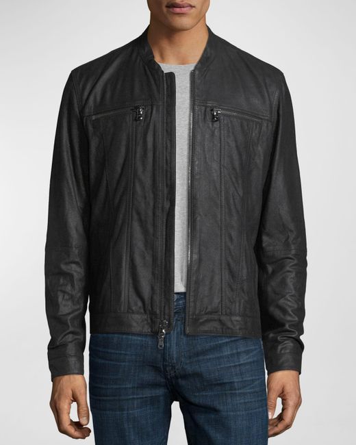 John Varvatos Black Lambskin Leather Jacket for men