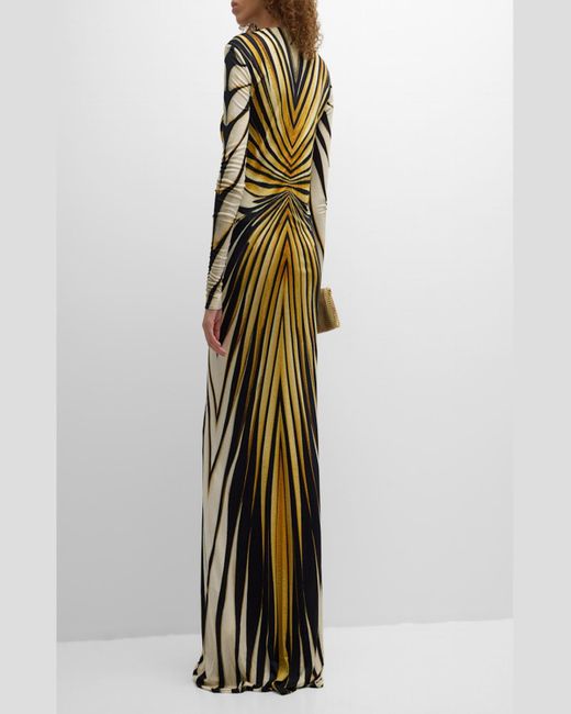 Roberto Cavalli Multicolor Long Printed Knot-Front Gown