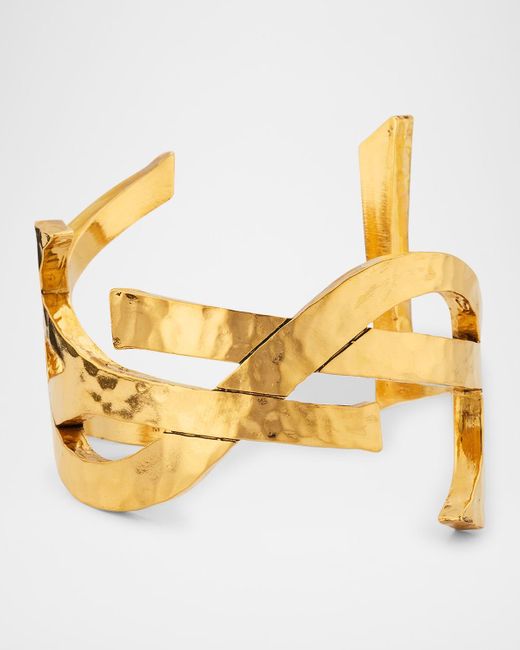 Saint Laurent Metallic Ysl Twist Hammered Cuff Bracelet