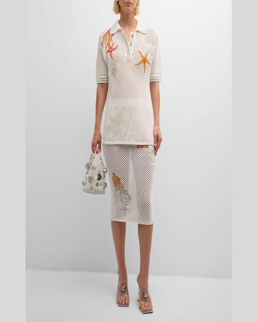 Versace White Coral Embroidered Crochet-Knit Skirt