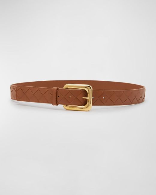 Bottega Veneta Brown Light Woven Leather & Brass Belt
