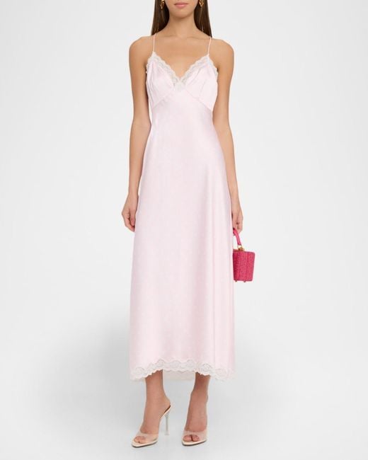 love shack fancy pink silk dress PINK x LoveShackFancy Lace Trim Satin Mini Dress PINK Tulip Shine RIBBON / XL
