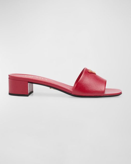Prada Pink Leather Logo Slide Sandals
