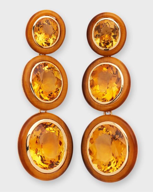 Goshwara Orange Melange 3-tier Oval Earrings In 18k Gold With Citrine & Tiger's Eye