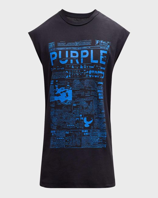 Purple Blue Textured Jersey Tank Top for men