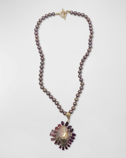 Stephen Dweck White Baroque Pearl Mixed Gemstone Pendant Necklace