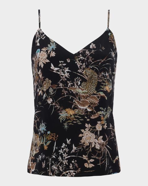 L'Agence Black Tapestry Jungle Jane Spaghetti-Strap Tank Top