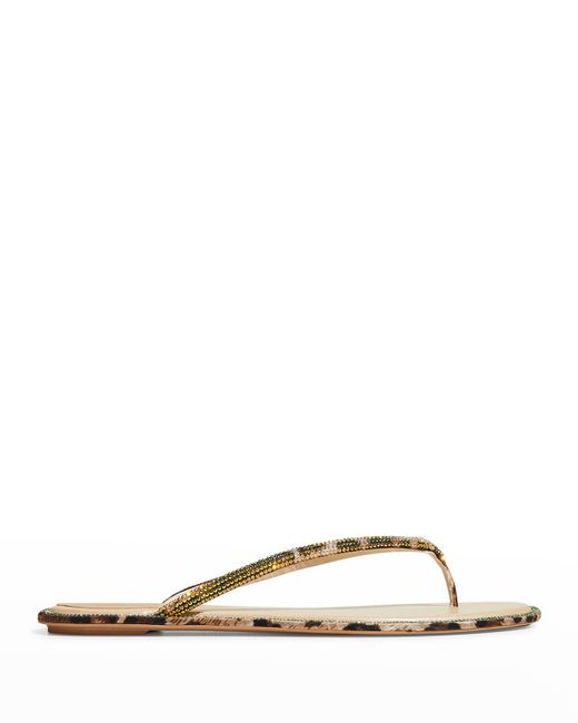 Rene Caovilla Leopard-print Shimmer Thong Sandals in White | Lyst