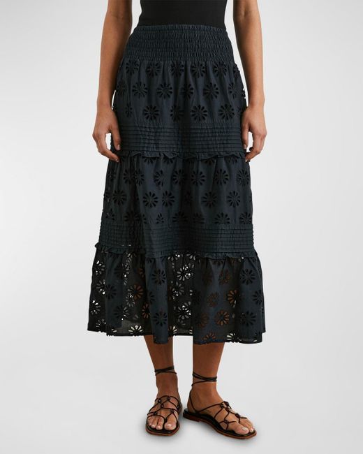 Rails Black Gail Floral Embroidered Midi Skirt
