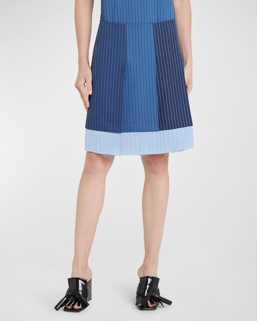 Marni Blue Striped Colorblock Pleated Skirt