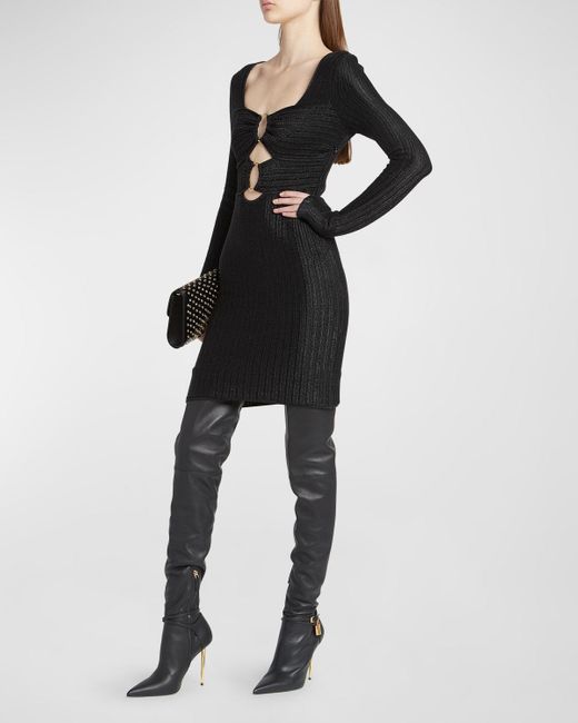 Tom Ford Black Metallic Wool Knit Dress With Front Cutouts