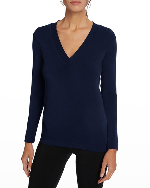 Wolford Blue Aurora V-Neck Long-Sleeve Top