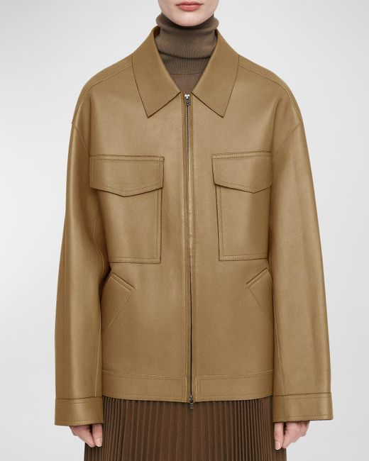 JOSEPH Lyndhurst Zipfront Bonded Leather Jacket in Natural Lyst