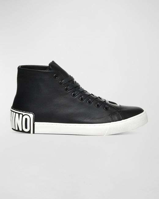 Moschino Black Leather Logo High-top Sneakers for men