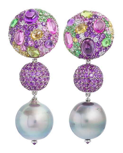 Margot McKinney Jewelry Purple Cookie Mixed Sapphire & Pearl Drop Earrings