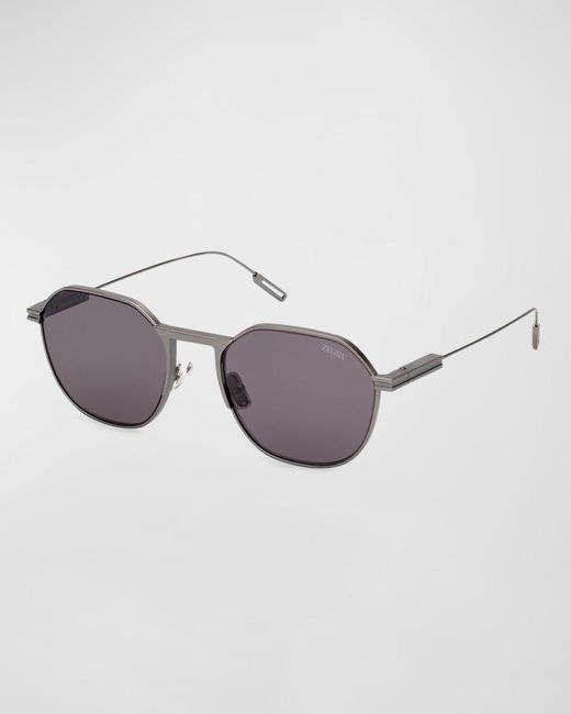 Zegna Metallic Metal Round Sunglasses for men