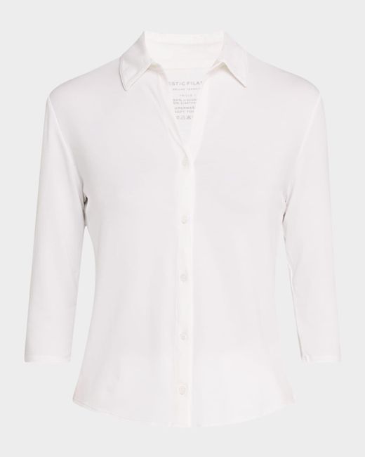 Majestic Filatures White Soft Touch Semi-Relaxed Button-Front Shirt