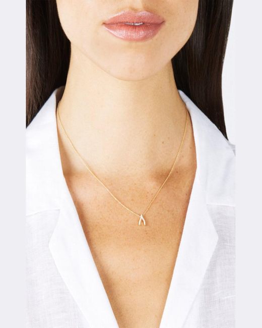 Jennifer Meyer Metallic Diamond Mini Wishbone Necklace 18k Yellow Gold
