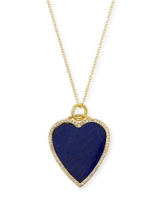 Jennifer Meyer Blue 18k Inlay Heart Necklace With Diamonds