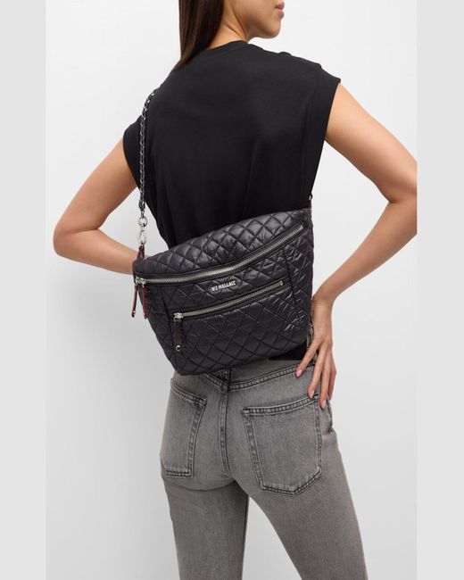 MZ Wallace Black Crosby Quilted Nylon Zip Sling Bag