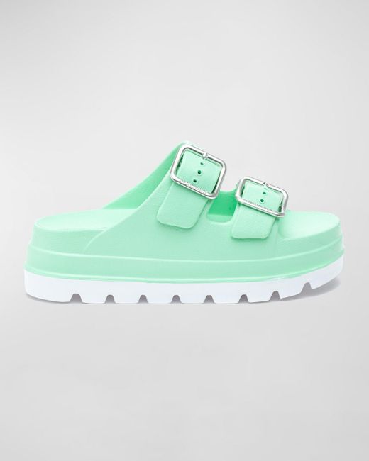 J/Slides Green Simply B Dual-Buckle Slide Sandals