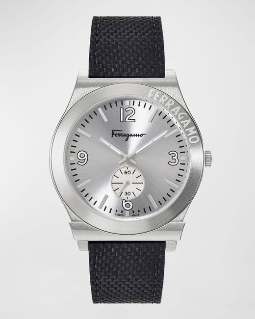 Ferragamo Gancini Gent Stainless Steel Leather Watch, 41mm in Gray
