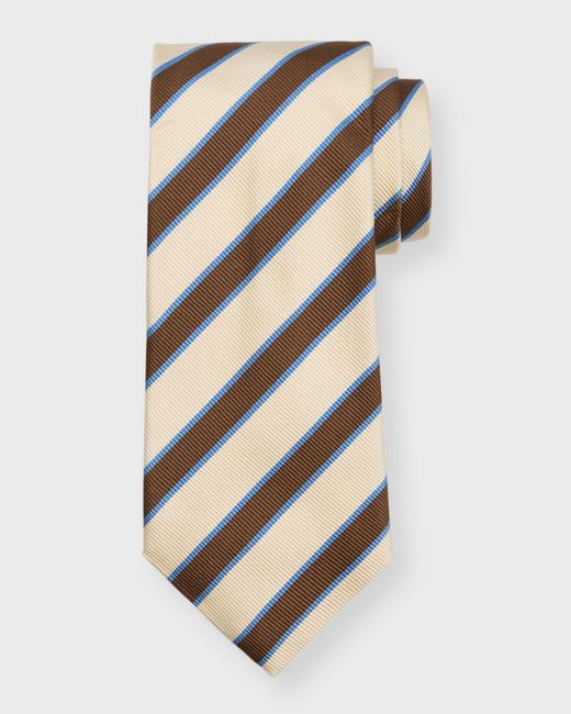 Cesare Attolini White Multi-Stripe Silk Tie for men