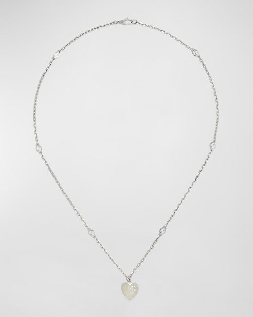 Gucci White Sterling Silver GG Heart Pendant Necklace