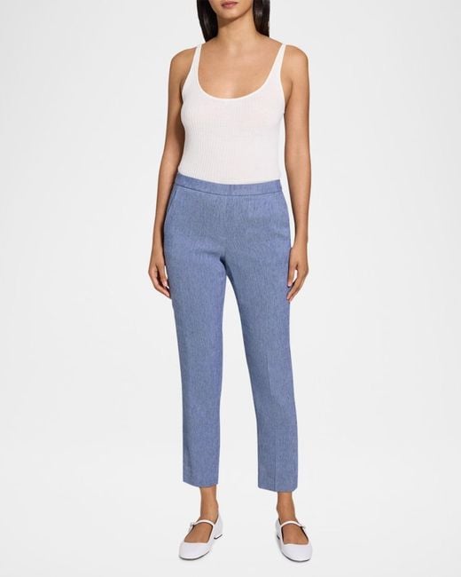 Theory Blue Treeca Pull-On Ankle Pants