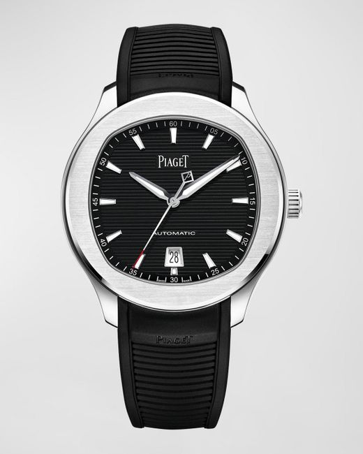 Piaget Metallic Polo Date 42mm Stainless Steel & Black Rubber Strap Watch for men