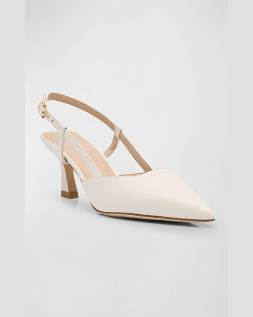 Stuart Weitzman Metallic Vinnie Leather Kitten Slingback Pumps