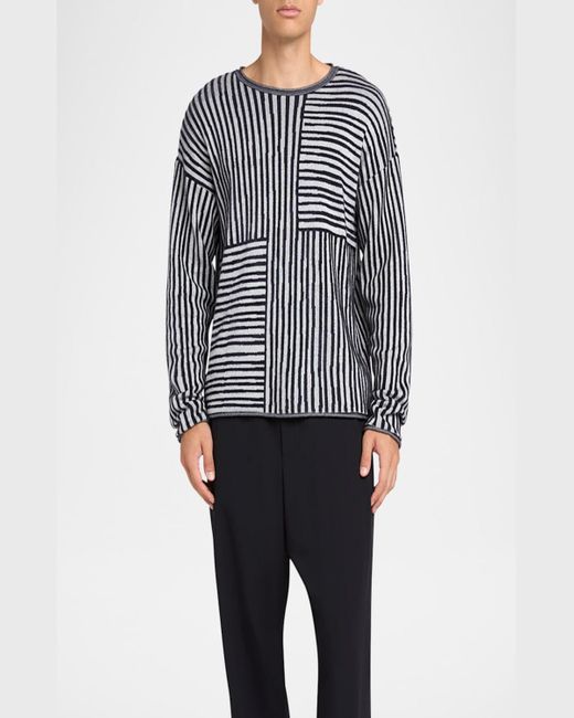 Giorgio Armani Black Mixed Stripe Jacquard Crewneck Sweater for men