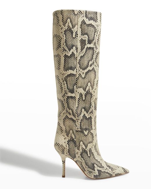 Paris Texas Mama Snake-print Slouchy Knee Boots in Metallic | Lyst