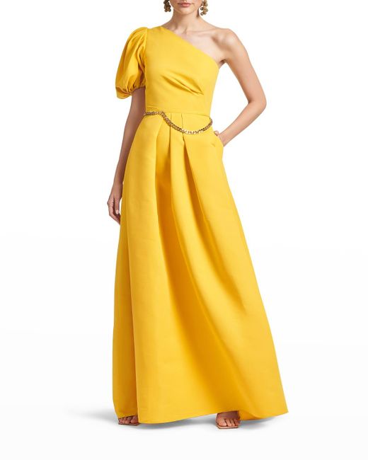 Sachin & Babi Soleil One-sleeve Golden-chain Gown in Yellow | Lyst