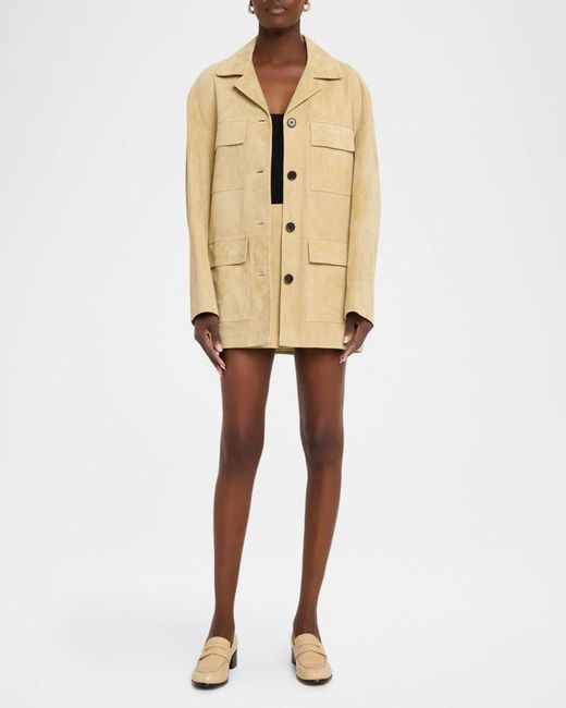 Arma Natural Sendy Button-Down Suede Jacket