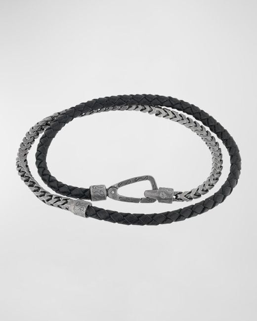 MARCO DAL MASO Metallic Lash Braided Leather & Chain Double-wrap Bracelet for men