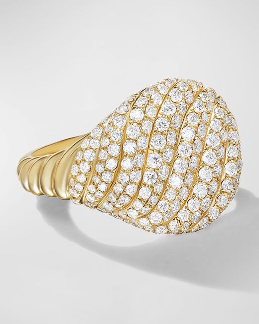 David Yurman Metallic Sculpted Cable Pinky Ring With Diamonds In 18k Gold, 13mm, Size 4.5
